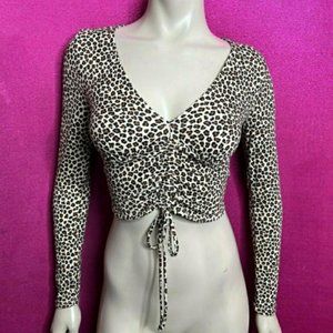 Lush Leopard Long Sleeve Ruched Crop Top